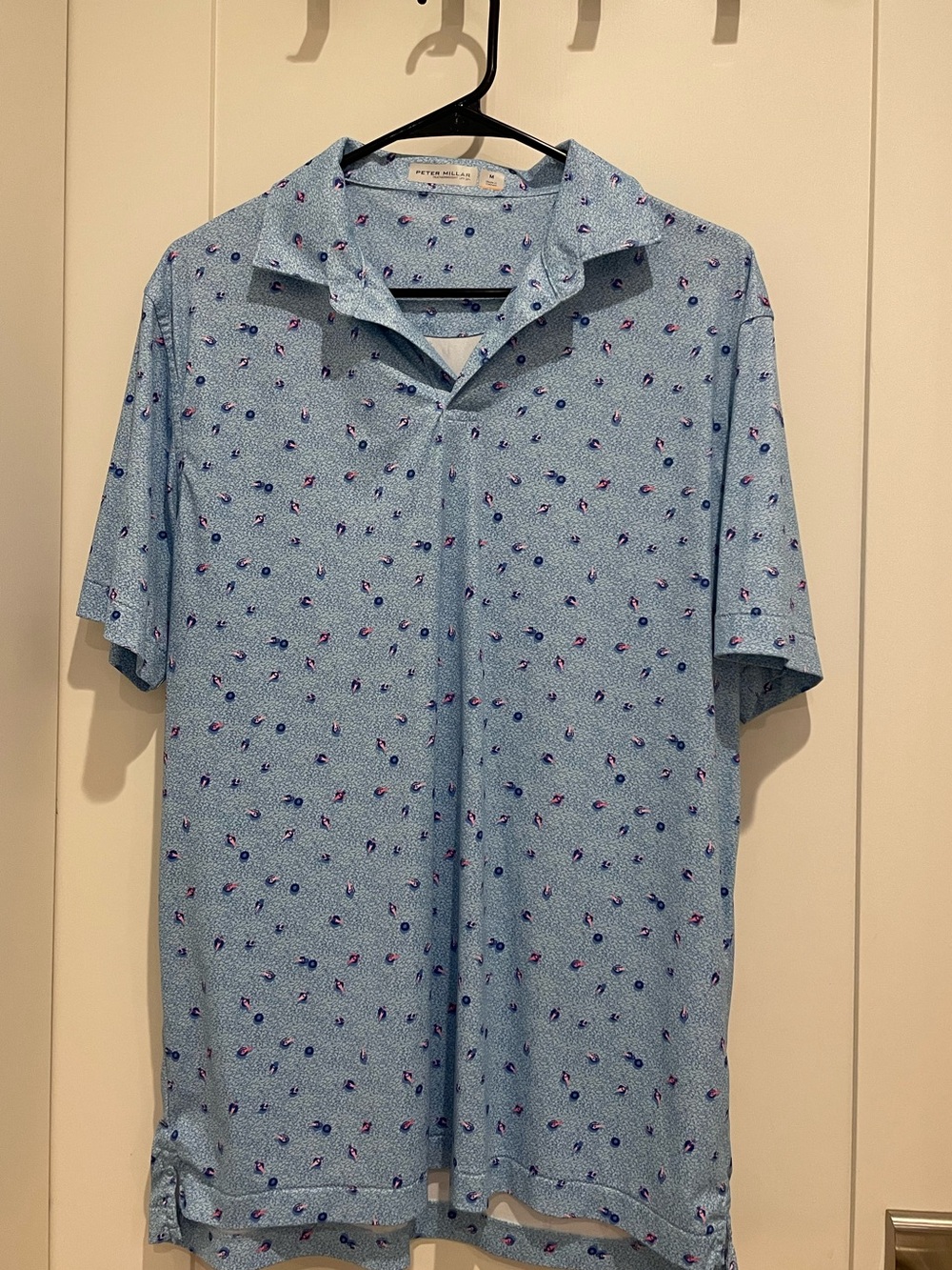 Peter Millar Men’s Light Blue Short-Sleeve Printed Polo - Featherweight UPF 50+